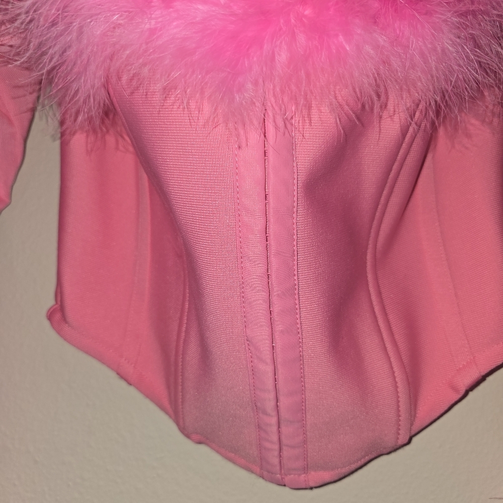 NWT Fashion Nova Pink Feather Trim Corset Top Size L - Picture 4 of 4